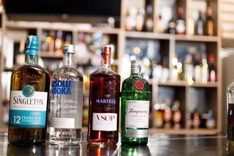 Spirits bottles close-up